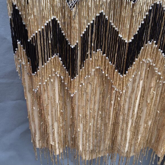 Vintage Niteline by Della Roufogali Black Gold Beaded Fringe Cocktail Dress - Picture 7 of 12